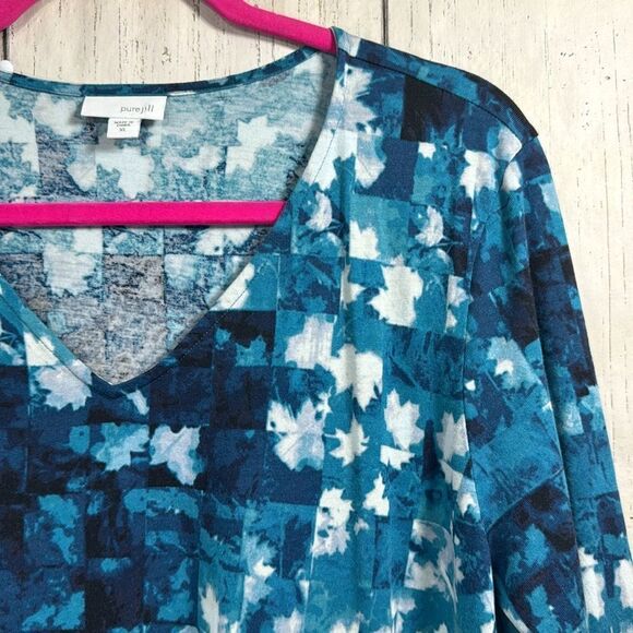 J Jill Pure Jill Cotton Stretch Pocket Blue White Long Sleeve A Line Top Size XL - Picture 4 of 14